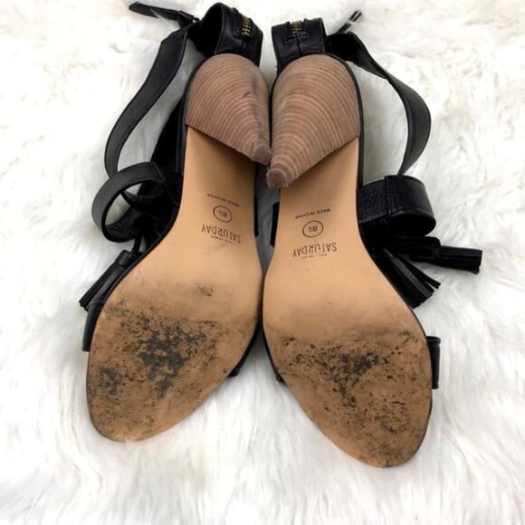 Saturday Kate Spade 8.5 Womens Black Tassel Stack Heels - Picture 6 of 8